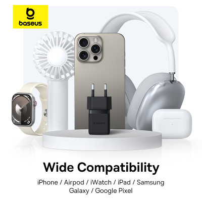 Мережевий зарядний пристрій з кабелем Baseus Palm Fast Charger C+U 30W EU Cluster Black (with Baseus Mini White Cable USB-C to USB-C 60W (20V/3A) 1m)