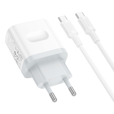 Мережевий зарядний пристрій з кабелем BOROFONE BA99A Breeze single port PD20W charger set(C to C) White Мережевий зарядний пристрій з кабелем BOROFONE BA99A Breeze single port PD20W charger set(C to C) White