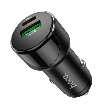 Автомобільний зарядний пристрій HOCO Z42 Light road dual port digital display PD20W+QC3.0 car charger Black Автомобільний зарядний пристрій HOCO Z42 Light road dual port digital display PD20W+QC3.0 car charger Black