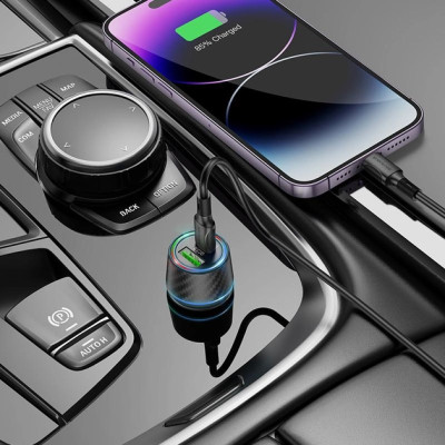 Автомобільний зарядний пристрій BOROFONE BZ21 Brilliant 48W dual port PD30W+QC3.0 car charger Black Автомобільний зарядний пристрій BOROFONE BZ21 Brilliant 48W dual port PD30W+QC3.0 car charger Black