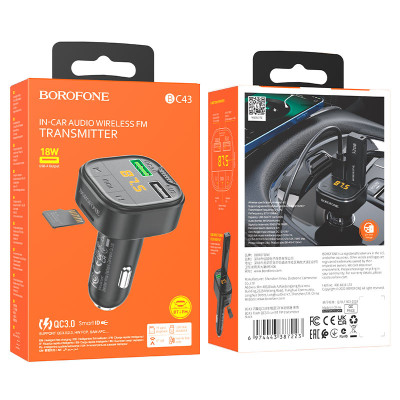 АЗП з FM-модулятором BOROFONE BC43 Flash QC3.0 car BT FM transmitter 18W Black АЗП з FM-модулятором BOROFONE BC43 Flash QC3.0 car BT FM transmitter 18W Black