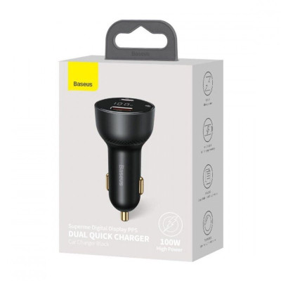 Автомобільний зарядний пристрій Baseus Superme Digital Display PPS Dual Quick Charger Car Charger 100 W Black Автомобільний зарядний пристрій Baseus Superme Digital Display PPS Dual Quick Charger Car Charger 100 W Black