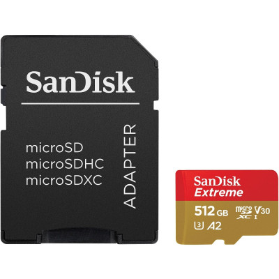 Карта пам'яті microSDXC (UHS-1 U3) SanDisk Extreme A2 512Gb class 10 V30 (R190MB/s,W130MB/s) (adapter SD)