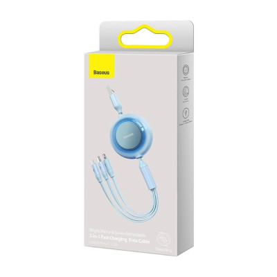 Кабель Baseus Bright Mirror 2 Series Retractable 3-in-1 Fast Charging  Data Cable USB to M+L+C 3.5A 1.1m Sky Blue