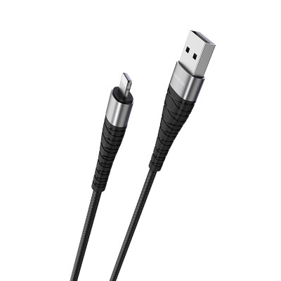 Кабель BOROFONE BX32 USB to iP 2.4A, 1m, nylon, aluminum+TPE connectors, Black Кабель BOROFONE BX32 USB to iP 2.4A, 1m, nylon, aluminum+TPE connectors, Black