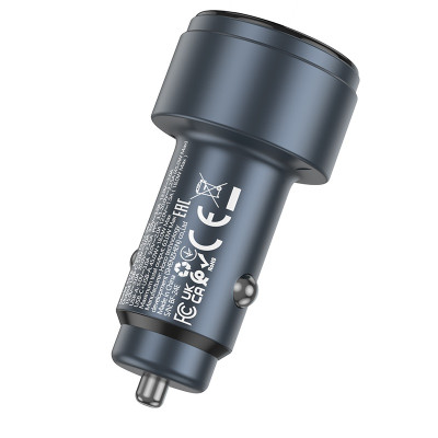 Автомобільний зарядний пристрій HOCO Z57B Glorious 63W dual-port digital display PD45W+QC3.0 car charger Metal Gray