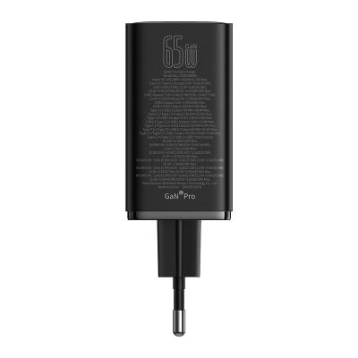 Мережевий зарядний пристрій з кабелем Baseus GaN6 Pro Fast Charger 2C+2U 65W  EU Cluster Black((With Type-C to Type-C 100W(20V/5A) 1m Black）