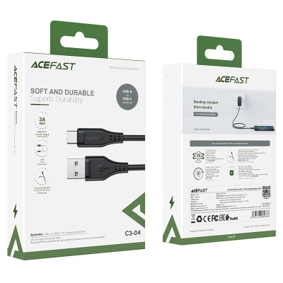 Кабель ACEFAST C3-04 USB to Type-C 3A, 1.2m, TPE, TPE connectors, Black Кабель ACEFAST C3-04 USB to Type-C 3A, 1.2m, TPE, TPE connectors, Black