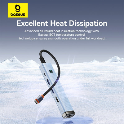 USB-хаб Baseus UltraJoy Series 5-Port HUB AIR Space Grey（Type-C to HDMI4K@60Hz*1+USB3.0*2+PD*1+RJ45*1）