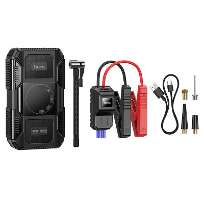 Автомобільний пуско-зарядний пристрій з насосом HOCO QS6 Clever Intelligent air pump+emergency start-up power bank(8000mAh) Black