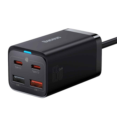 Мережевий зарядний пристрій з кабелем Baseus GaN3 Pro Desktop Fast Charger 2C+2U 65W (Cable Type-C to Type-C 100W(20V/5A) 1m) Black