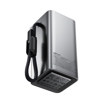 Зовнішній акумулятор ACEFAST M33-20000 100W fast charging power bank with cable and TFT display metal gray Зовнішній акумулятор ACEFAST M33-20000 100W fast charging power bank with cable and TFT display metal gray
