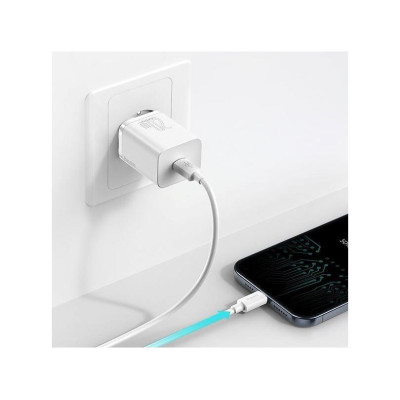 Мережевий зарядний пристрій з кабелем Baseus Super Si 1C 20W With Simple Wisdom Data Cable Type-C/iP 1m White