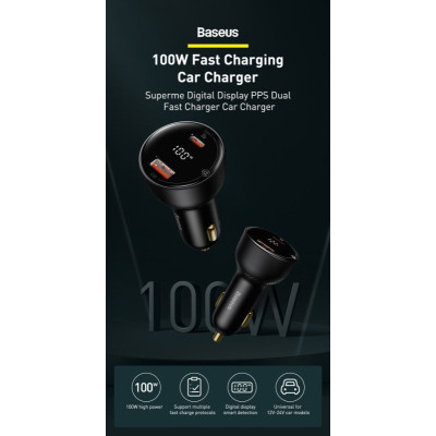 Автомобільний зарядний пристрій Baseus Superme Digital Display PPS Dual Quick Charger Car Charger 100 W Black Автомобільний зарядний пристрій Baseus Superme Digital Display PPS Dual Quick Charger Car Charger 100 W Black