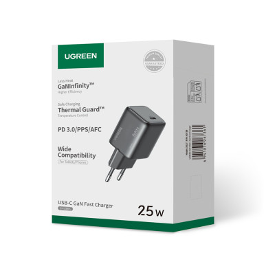 Мережевий зарядний пристрій UGREEN X517 25W USB-C GaN Fast Charger Set EU+1M CC Cable black Мережевий зарядний пристрій UGREEN X517 25W USB-C GaN Fast Charger Set EU+1M CC Cable black