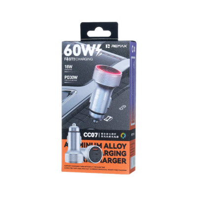 Автомобільний зарядний пристрій REMAX 60W Aluminum Alloy Colorful Light Fast Charging Car Charger CC07 Tarnish Автомобільний зарядний пристрій REMAX 60W Aluminum Alloy Colorful Light Fast Charging Car Charger CC07 Tarnish