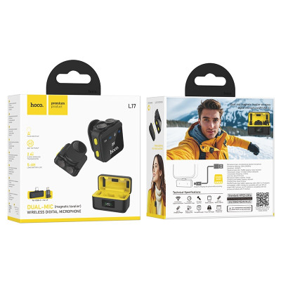 Бездротова мікрофонна система HOCO L17 Dual-mic magnetic lavalier wireless digital microphone (iP/Type-C) Black