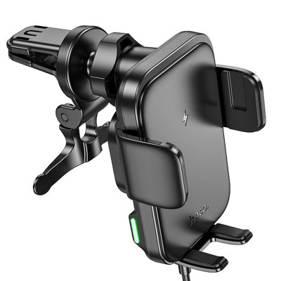 Автотримач для телефона з БЗП HOCO HW10 Jenny three-axis linkage wireless fast charging car holder(air outlet) Black Автотримач для телефона з БЗП HOCO HW10 Jenny three-axis linkage wireless fast charging car holder(air outlet) Black