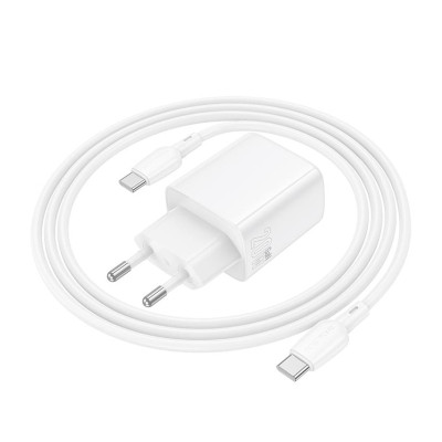 Мережевий зарядний пристрій з кабелем BOROFONE BN26 Fuente single-port PD20W charger set (C to C) (EU) White Мережевий зарядний пристрій з кабелем BOROFONE BN26 Fuente single-port PD20W charger set (C to C) (EU) White