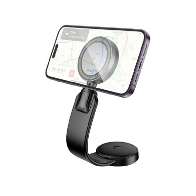 Автотримач для телефона з БЗП HOCO HW29 Totem ring magnetic wireless fast charging car holder (center console) Black Metal Gray