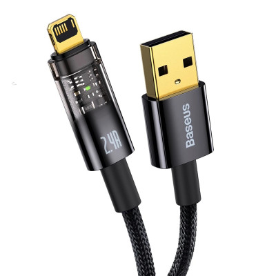 Кабель Baseus Explorer Series Auto Power-Off Fast Charging Data Cable USB to IP 2.4A 1m Black Кабель Baseus Explorer Series Auto Power-Off Fast Charging Data Cable USB to IP 2.4A 1m Black