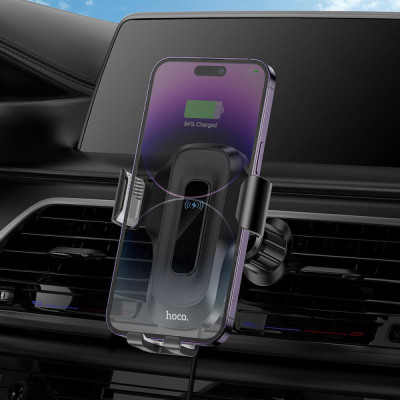 Автотримач для телефона з БЗП HOCO HW2 Wise automatic induction wireless fast charging car holder(air outlet) Black Автотримач для телефона з БЗП HOCO HW2 Wise automatic induction wireless fast charging car holder(air outlet) Black