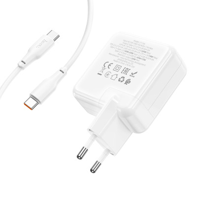 Мережевий зарядний пристрій HOCO C115A Header PD65W GaN  three-port(2C1A) charger set(Type-C to Type-C) White