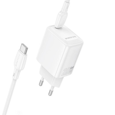 Мережевий зарядний пристрій з кабелем BOROFONE BN26 Fuente single-port PD20W charger set (C to C) (EU) White Мережевий зарядний пристрій з кабелем BOROFONE BN26 Fuente single-port PD20W charger set (C to C) (EU) White
