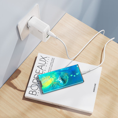 Мережевий зарядний пристрій HOCO C115A Header PD65W GaN  three-port(2C1A) charger set(Type-C to Type-C) White