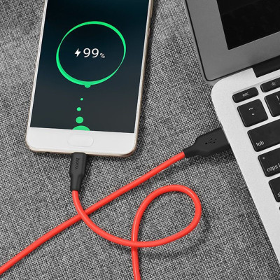 Кабель HOCO X21 USB to Type-C 2A, 1m, silicone, TPE connectors,  Black+Red