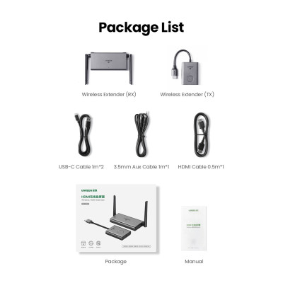 Безпровідний подовжувач UGREEN CM506 Wireless HDMI Extender Transmitter and Receiver 50m(UGR-50633A)