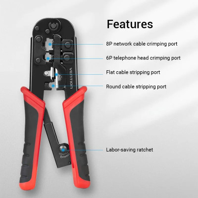 Крімпер Vention Multi-function Crimping Tool Ratchet Type Black (KEAB0) Крімпер Vention Multi-function Crimping Tool Ratchet Type Black (KEAB0)