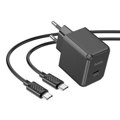 Мережевий зарядний пристрій з кабелем HOCO CS13A Ocean single port PD20W charger set(Type-C to Type-C) Black Мережевий зарядний пристрій з кабелем HOCO CS13A Ocean single port PD20W charger set(Type-C to Type-C) Black