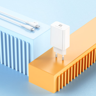 Мережевий зарядний пристрій з кабелем BOROFONE BA21A Pro Long journey single port PD20W charger set(C to iP) White Мережевий зарядний пристрій з кабелем BOROFONE BA21A Pro Long journey single port PD20W charger set(C to iP) White