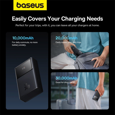 Зовнішній акумулятор Baseus Star-Lord Digital Display Fast Charging Power Bank 30000mAh 30W Cluster Black（With Simple Series Charging Cable USB to Typ