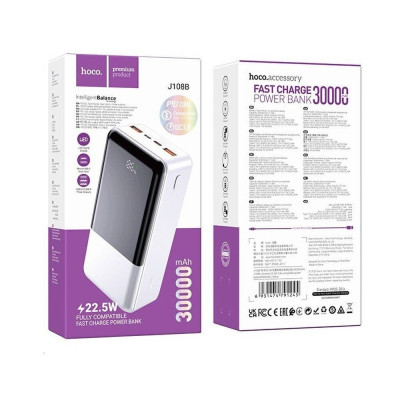 Зовнішній акумулятор HOCO J108B Universe 22.5W fully compatible power bank(30000mAh) White