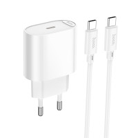 Мережевий зарядний пристрій з кабелем HOCO C109A(PD20W) Fighter single port PD20W charger set(C to C) White Мережевий зарядний пристрій з кабелем HOCO C109A(PD20W) Fighter single port PD20W charger set(C to C) White
