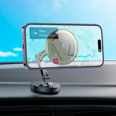 Автотримач для телефона з БЗП HOCO HW26 Jacques metal magnetic wireless fast charging car holder Black metal gray Автотримач для телефона з БЗП HOCO HW26 Jacques metal magnetic wireless fast charging car holder Black metal gray