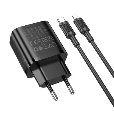 Мережевий зарядний пристрій з кабелем BOROFONE BA83A Flare star PD20W+QC3.0 charger set(C to iP) Black Мережевий зарядний пристрій з кабелем BOROFONE BA83A Flare star PD20W+QC3.0 charger set(C to iP) Black
