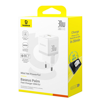 Мережевий зарядний пристрій Baseus Palm Fast Charger C+U 30W EU Moon White