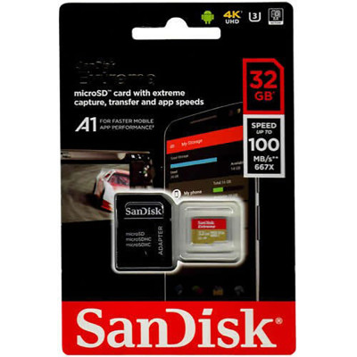 Карта пам'яті microSDHC (UHS-1 U3) SanDisk Extreme Action A1 32Gb class 10 V30 (R100MB/s, 667x) (adapter SD) Карта пам'яті microSDHC (UHS-1 U3) SanDisk Extreme Action A1 32Gb class 10 V30 (R100MB/s, 667x) (adapter SD)