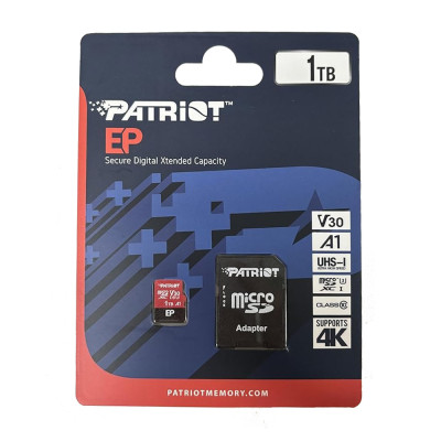 Карта пам'яті microSDXC (UHS-1 U3) Patriot EP Series 1Тb class 10 V30 (R-100MB/s, W-80MB/s) (adapter SD)
