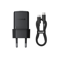 Мережевий зарядний пристрій з кабелем Baseus Palm Fast Charger 1C 30W EU Cluster Black(With: Baseus Mini White Cable C to C 60W(20V/3A) 1m