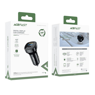 Автомобільний зарядний пристрій ACEFAST B4 digital display 66W(USB-C+USB-A) dual port car charger Автомобільний зарядний пристрій ACEFAST B4 digital display 66W(USB-C+USB-A) dual port car charger