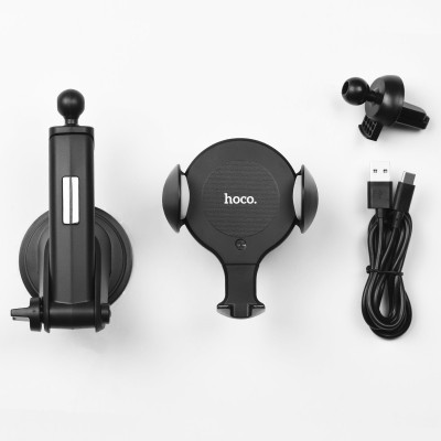 Автотримач для телефона з БЗП HOCO CA60 Aspiring infrared sensor wireless charging car holder Black