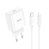Мережевий зарядний пристрій з кабелем HOCO C76A Pro Majestic single port PD30W charger set (C to iP)(EU) White