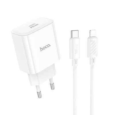 Мережевий зарядний пристрій з кабелем HOCO C76A Pro Majestic single port PD30W charger set (C to iP)(EU) White Мережевий зарядний пристрій з кабелем HOCO C76A Pro Majestic single port PD30W charger set (C to iP)(EU) White