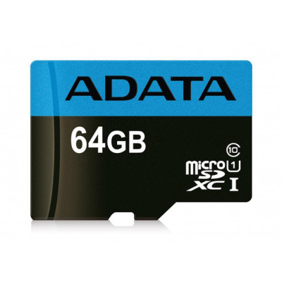 Карта пам'яті microSDXC (UHS-1) A-DATA Premier 64Gb Class 10 A1 (R-100Mb/s)  (adapter SD)