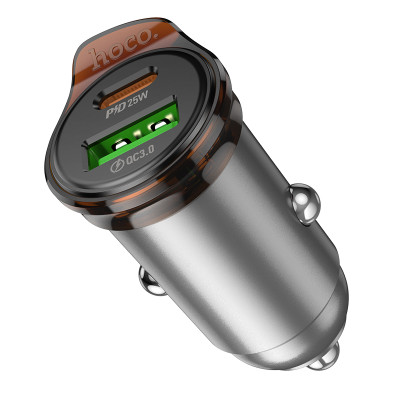 Автомобільний зарядний пристрій HOCO NZ16A Rigorous 43W dual port PD25W+QC3.0 car charger Metal Grey Автомобільний зарядний пристрій HOCO NZ16A Rigorous 43W dual port PD25W+QC3.0 car charger Metal Grey