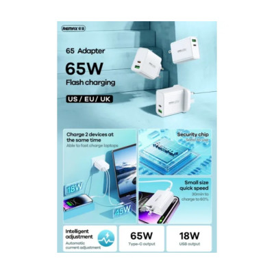 Мережевий зарядний пристрій REMAX Kiddy Series 65W A+C Fast Charger RP-U125 EU-White Мережевий зарядний пристрій REMAX Kiddy Series 65W A+C Fast Charger RP-U125 EU-White